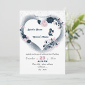 Hochzeit mit blauen und rosafarbenen Blumen Einladung (Stehend Vorderseite)