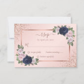 Hochzeit mit Blauer Blüte Rose Gold Floral RSVP Karte (Vorderseite)