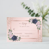 Hochzeit mit Blauer Blüte Rose Gold Floral RSVP Karte (Stehend Vorderseite)