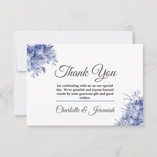 Hochzeit mit blauer Flora Dankeskarte (Vorderseite)