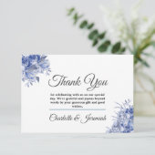 Hochzeit mit blauer Flora Dankeskarte (Stehend Vorderseite)