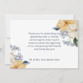 Hochzeit mit blauer Gelbfärbung und weißer Blüte Dankeskarte (Rückseite)