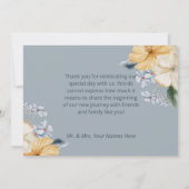 Hochzeit mit blauer Gelbfärbung und weißer Blüte Dankeskarte (Rückseite)
