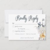 Hochzeit mit blauer Gelbfärbung und weißer Blüte RSVP Karte (Vorderseite)