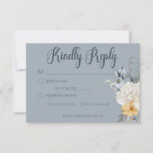 Hochzeit mit blauer Gelbfärbung und weißer Blüte RSVP Karte (Vorderseite)