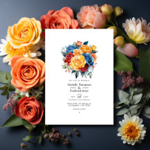 Hochzeit mit Blauer, Orange, Gelb und Roter Flora