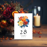 Hochzeit mit Blauer, Orange, Gelb und Roter Flora Tischnummer<br><div class="desc">Blaue,  orangefarbene,  gelbe und rote Blütenhochzeit. Ideal für jede Art von Thema oder Gartenhochzeit.</div>