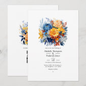 Hochzeit mit Blauer, Orange und Gelb Einladung (Vorne/Hinten)