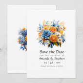 Hochzeit mit Blauer, Orange und Gelb Save The Date (Vorne/Hinten)