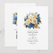 Hochzeit mit Blauer und Gold Einladung (Vorne/Hinten)