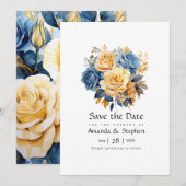 Hochzeit mit Blauer und Gold Save The Date (Vorne/Hinten)