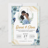 Hochzeit mit Blauer und Weiß-Blütenblütenblüte nac Einladung (Vorderseite)