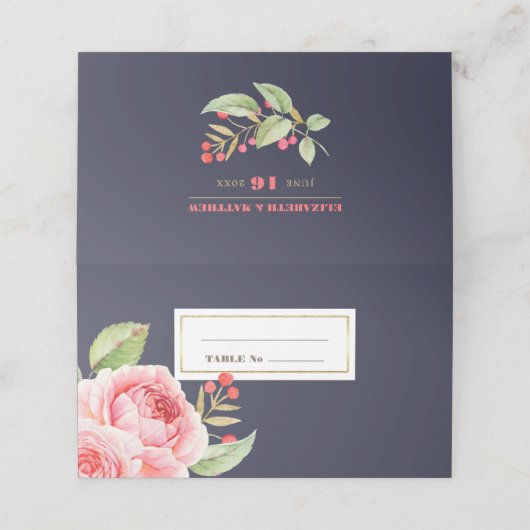 Hochzeit mit blauer Wasserfarbe Platzkarte (Außenseite Aufgefaltet)