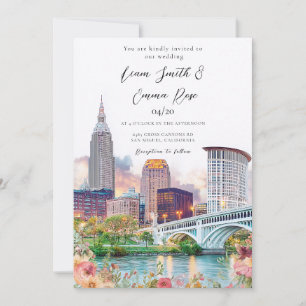 Hochzeit mit Blick auf die Skyline von Cleveland Einladung