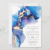 Hochzeit mit Blue und Gold Watercolor Einladung (Vorderseite)