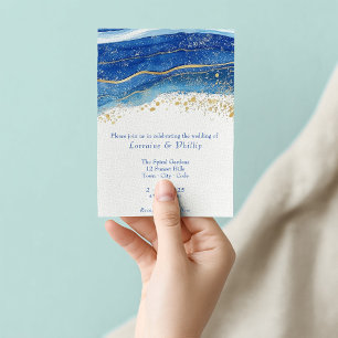 Hochzeit mit Blue und Gold Watercolor Einladung