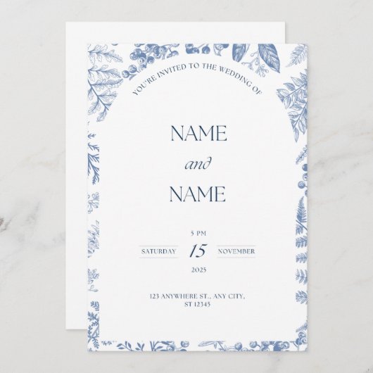 Hochzeit mit blühenden Blumen Einladung (Vorne/Hinten)