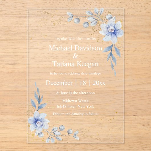 Hochzeit mit blühenden Blumen in elegantem Aquarel Acryleinladungen (Vorderseite)