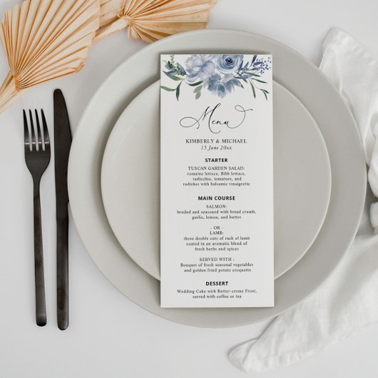 Hochzeit mit blühenden Blumen Menükarte