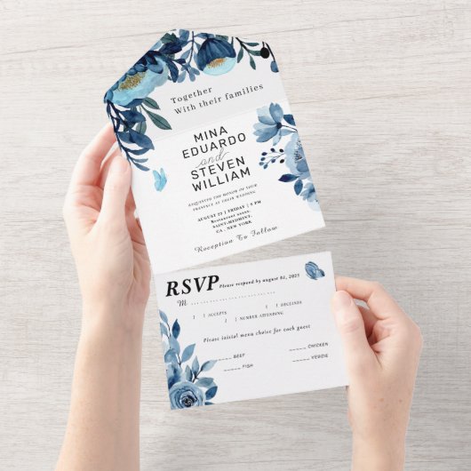 Hochzeit mit Blumen All In One Einladung (Abreißen)