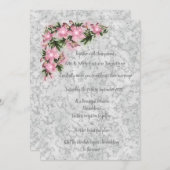 Hochzeit mit Blumen aus Silbermarmor mit rosa Blum Einladung (Vorne/Hinten)