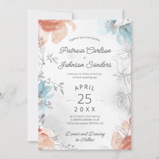 Hochzeit mit Blumen Einladung (Vorderseite)