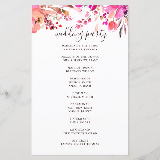 Hochzeit mit Blumen in Aquarellfarbe. Herbstprogra (Rückseite)