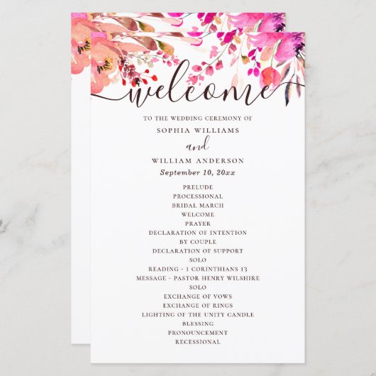 Hochzeit mit Blumen in Aquarellfarbe. Herbstprogra (Vorne/Hinten)