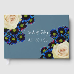 Hochzeit mit Blumen in Blau und Weiß Gästebuch