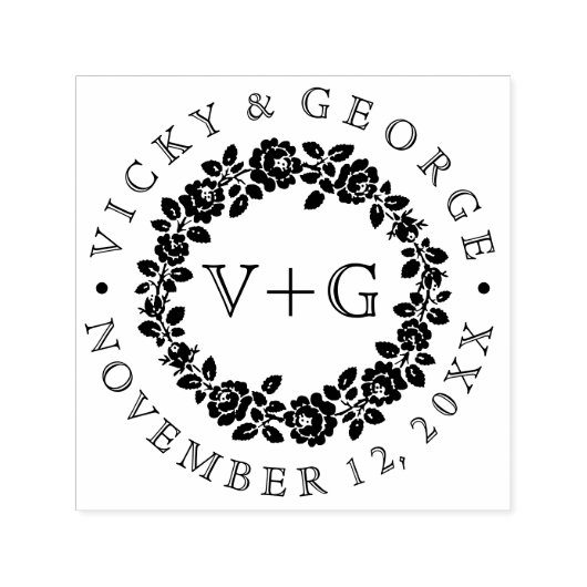 Hochzeit mit Blumen in Schwarz-Weiß-Rose Permastempel (Design)