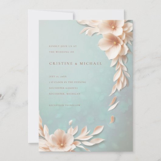 Hochzeit mit Blumen und Aqua Einladung (Vorderseite)