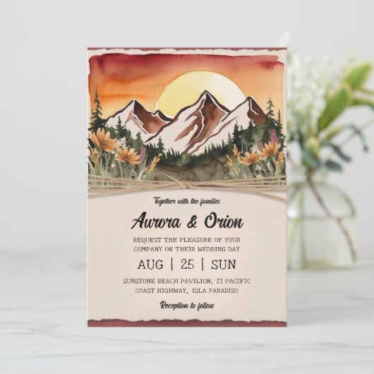 Hochzeit mit Blumen und Aquarellen Einladung (Stehend Vorderseite)