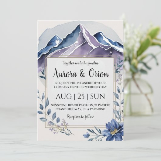 Hochzeit mit Blumen und Aquarellen Einladung (Stehend Vorderseite)