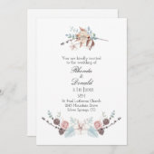 Hochzeit mit Blumen und Blattwerk Einladung (Vorne/Hinten)