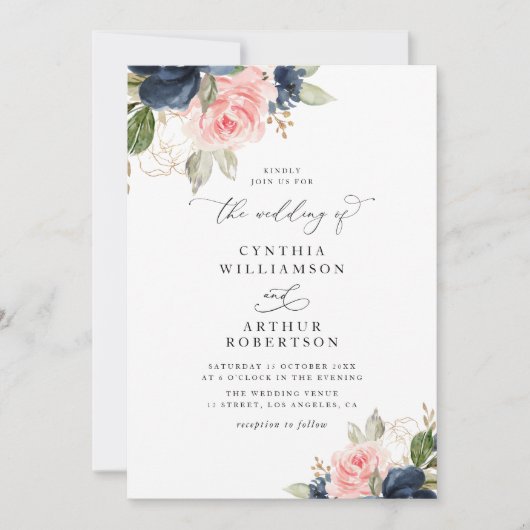 Hochzeit mit Blumen und Blüten Einladung (Vorderseite)