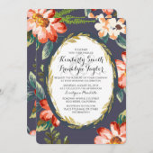 Hochzeit mit Blumen und Gold Einladung (Vorne/Hinten)