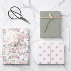 Hochzeit mit Blumen und Gold Geschenkpapier Set