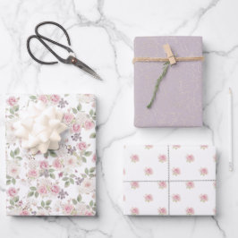 Hochzeit mit Blumen und Gold Geschenkpapier Set