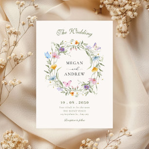 Hochzeit mit Blumenkranz Einladung