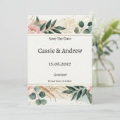 Hochzeit mit Blush-Grünpflanzen Save The Date (Stehend Vorderseite)