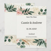 Hochzeit mit Blush-Grünpflanzen Save The Date (Vorne/Hinten)