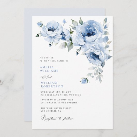 Hochzeit mit Blütenkalligrafie Einladung (Vorne/Hinten)