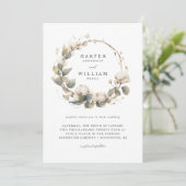Hochzeit mit Bohemischer Baumwolle und Eukalyptus Einladung (Stehend Vorderseite)