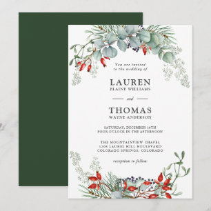 Hochzeit mit botanischem Grün und Beeren im Urlaub Einladung