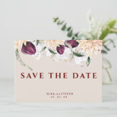 Hochzeit mit botanischem Rot-Weiß-Blumen Save The Date (Stehend Vorderseite)