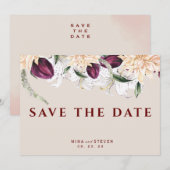 Hochzeit mit botanischem Rot-Weiß-Blumen Save The Date (Vorne/Hinten)