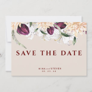 Hochzeit mit botanischem Rot-Weiß-Blumen Save The Date