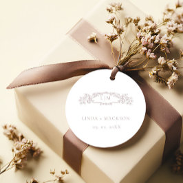 Hochzeit mit botanischem Wappen in eleganter Rose Geschenkanhänger