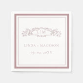 Hochzeit mit botanischem Wappen in eleganter Rose Serviette (Vorderseite)