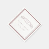 Hochzeit mit botanischem Wappen in eleganter Rose Serviette (Ecke)